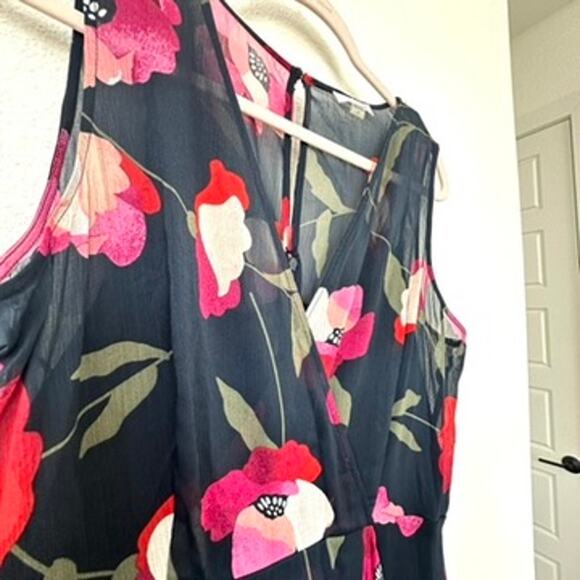 Calvin Klein Navy Blue/Pink Floral High-Low Midi Dress, Size 6 - Picture 8 of 9